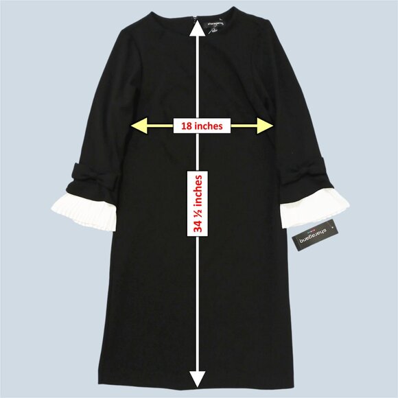 Sharagano Women Black Long Sleeve White Ruffled Pleated Cuffs ZipUp Dress Size 4 - Picture 13 of 13